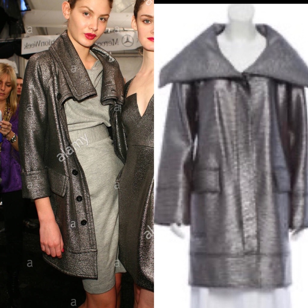 Diane von Furstenberg Metallic Shawl Collar Coat